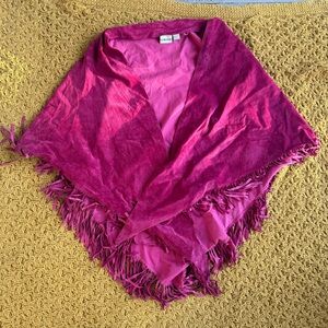 Chico's Genuine Leather Suede Wrap Shawl Fringe Western Boho Fuchsia Pink Purple